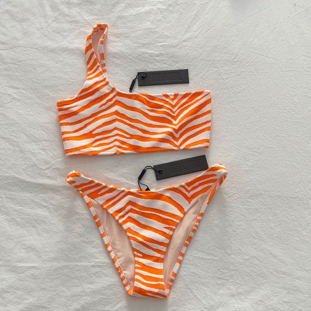 Triangl orange & white zebra print bikini